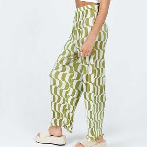 Princess Polly Taina Pleated Wide Leg Pants in Green & White Size 2